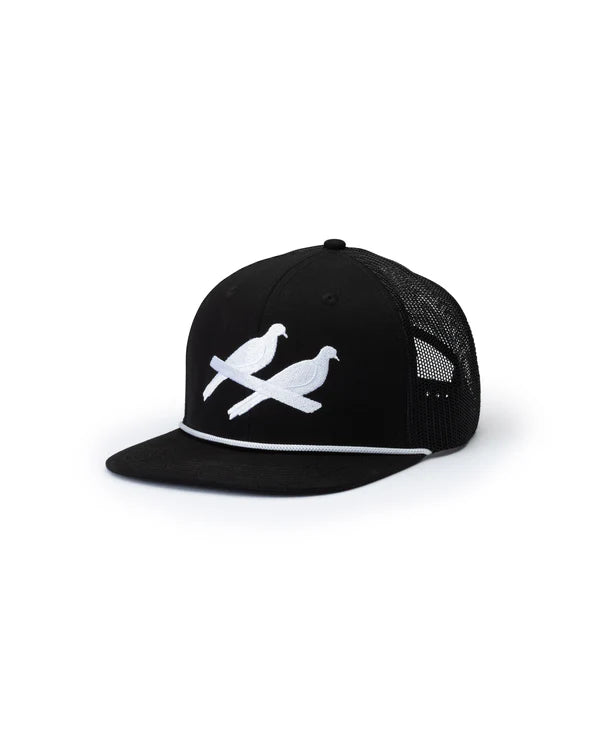 Two Dove Puff Logo Rope Trucker Cap - Black