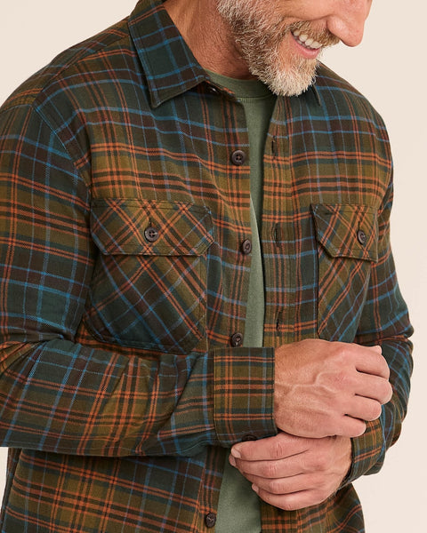 Men’s Plaid Burnside double-brushed flannel shirt - Olive